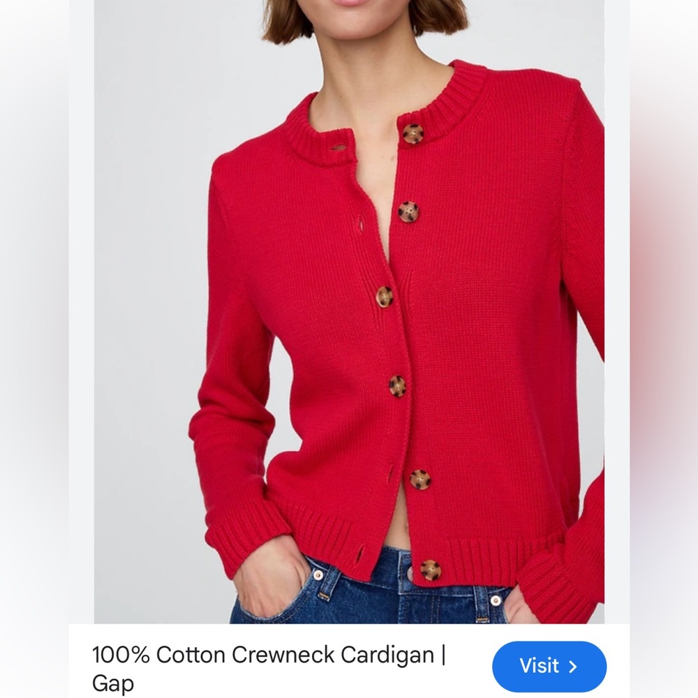 Gap 100% Cotton Crewneck Cardigan Size Medium Petite